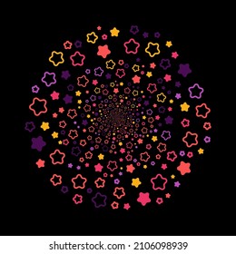 Colorful halftone stars on the black background. Vector illustration.