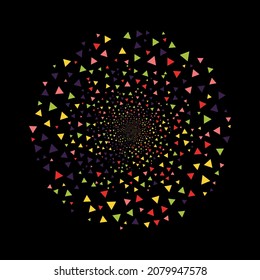 Colorful halftone triangles on the black background. Vector illustration.