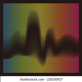 Colorful halftone vector aurora waves. Round waveform background. You can use in club, radio, pub, party, DJ, concerts, recitals or the audio technology advertising background. 