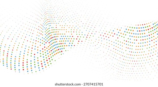 Colorful halftone wave background with vibrant dotted gradient flowing motion, perfect for creative digital graphics, modern presentations, and dynamic design layouts