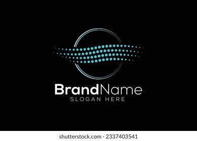 Colorful halftone wave dot technology logo design vector template