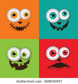 colorful halloweeen monsters funny  faces