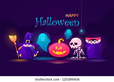 colorful halloween banner. vector children cartoon illustration