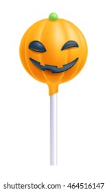 Colorful halloween cake pop. Sweet cookie on stick. Decorated sweet bakery. Pampkin design.