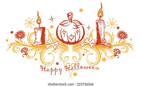 Colorful Halloween decoration, pumpkin with candles