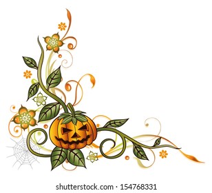 Colorful halloween decoration, pumpkin and leaves