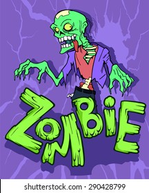 Colorful halloween illustration with a cartoon  zombie character