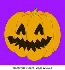 Colorida ilustración de Halloween de una calabaza tallada Jack-o-Lantern con una cara aterradora, perfecta para decoraciones de Halloween y diseños espeluznantes.