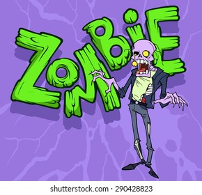 Colorful halloween illustration with funny and creepy zombie character