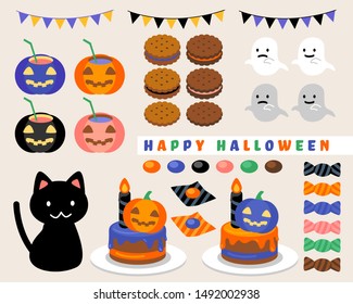 Colorful Halloween illustration icon set.
