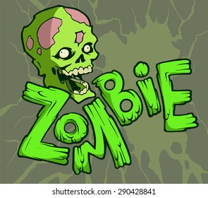 Colorful halloween illustration with the scary and funny walking zombie head