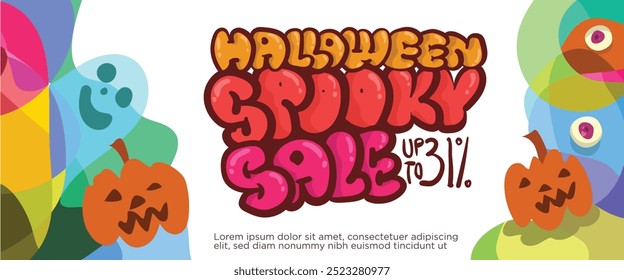 Colorful Halloween Monster Characters concept. abstract geometric liquid form. monster halloween with hand drawn banner template vector illustration.