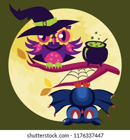 Colorful Halloween owl flat poster