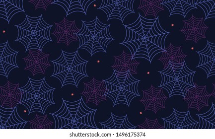 Colorful   halloween pattern. Cobweb and spider colorful on dark background. Vector background.