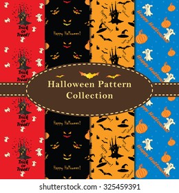 Colorful Halloween Patterns collection. Set of seamless patterns for fabric,  wrapping paper,etc. Print colors used. Patterns are in swatches.