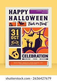 Colorful Halloween Poster with Graveyard and Ghost for Party Events