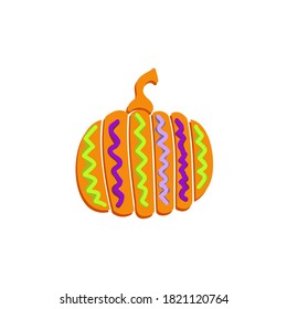 Colorful of Halloween pumpkin isolated on white background. Doodle line style vector illustration. Hand drawn elements for the holiday of October for design. Orange with green and purple dots