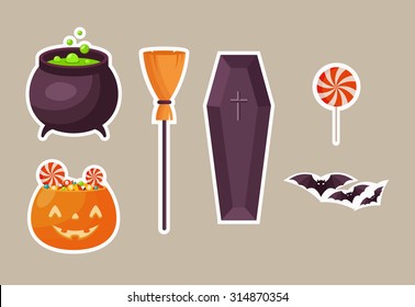 Colorful Halloween Stickers: Sweets and Decorations