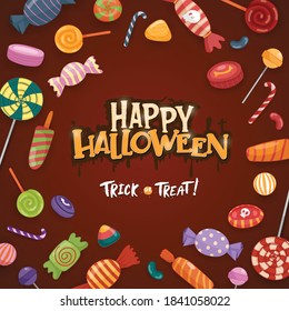 colorful Halloween sweets for children. Vector candies decorated with halloween elements