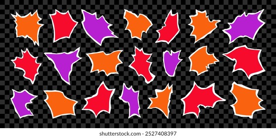 Colorful Halloween vector text frames. Ripped edge paper balloons. Cutout bat shape creepy text bubbles. Scary speech bubble set. Bright color Halloween pattern design elements collection. Spooky bg