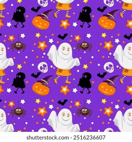 Colorful Halloween-themed seamless vector illustration