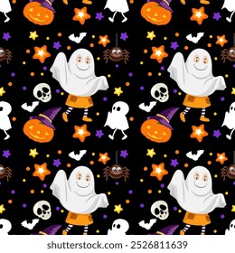 Colorful Halloween-themed seamless vector illustration