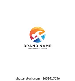 plantilla vectorial de diseño de logotipo de martillo colorido