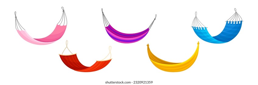 Colorful Hammocks as Suspended Fabric Sling Used for Rest Vector Set