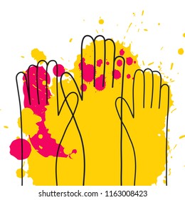 colorful up hand background in line art style with splashes. Volunteer concept