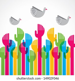 colorful up hand and bird vector