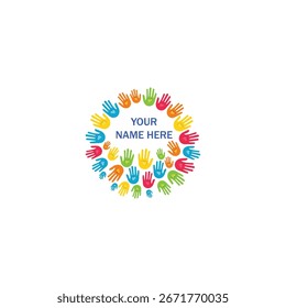 Colorful hand circle logo—unity, teamwork, and diversity in one creative design.