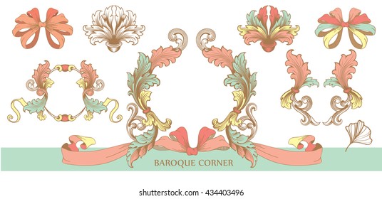 Colorful Hand Draw Baroque Corner Pattern
