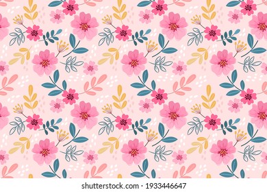 Colorful hand draw flower seamless pattern. This seamless pattern is suitable for fabrics, textiles, gift wrapping, wallpaper, background, backdrop or whatever you want to create.
