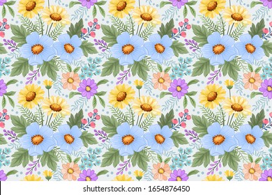 Colorful hand draw flowers seamless pattern for fabric textile wallpaper.