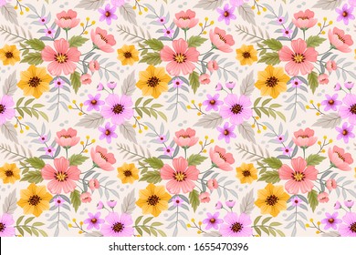 Colorful hand draw flowers seamless pattern for fabric textile wallpaper.