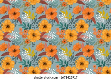 Colorful hand draw flowers seamless pattern for fabric textile wallpaper.