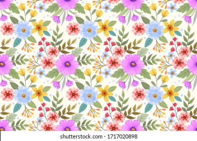 Colorful hand draw flowers seamless pattern for fabric textile wallpaper.