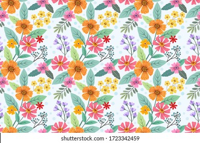 Colorful hand draw flowers seamless pattern for fabric textile wallpaper.