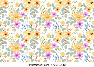 Colorful hand draw flowers seamless pattern for fabric textile wallpaper.