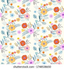 Colorful hand draw flowers seamless pattern for fabric textile wallpaper.