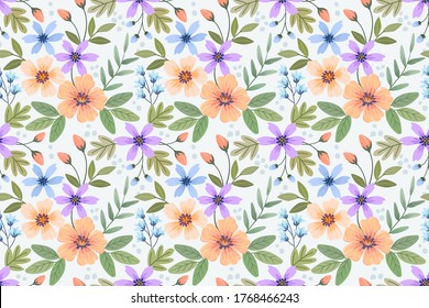 Colorful hand draw flowers seamless pattern for fabric textile wallpaper.