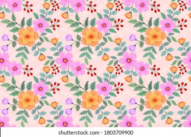 Colorful hand draw flowers seamless pattern for fabric textile wallpaper.