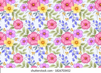 Colorful hand draw flowers seamless pattern for fabric textile wallpaper.