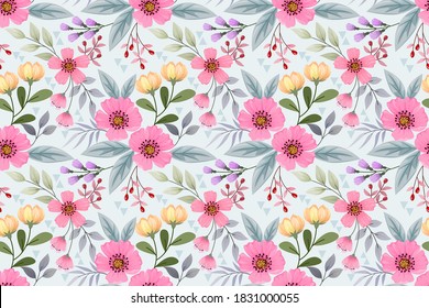 Colorful hand draw flowers seamless pattern can be use for fabric textile wallpaper.