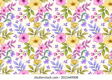 Colorful hand draw flowers seamless pattern for fabric textile wallpaper.