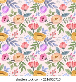 Colorful hand draw flowers seamless pattern for fabric textile wallpaper.