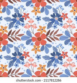 Colorful hand draw flowers seamless pattern for fabric textile wallpaper.