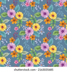 Colorful hand draw flowers seamless pattern. This pattern can be used for fabric textile wallpaper.