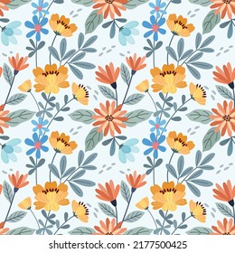 Colorful hand draw flowers seamless pattern. Can be used for fabric textile wallpaper.