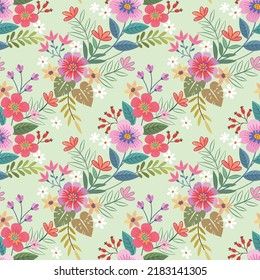 Colorful hand draw flowers seamless pattern. Can be used for fabric textile wallpaper.